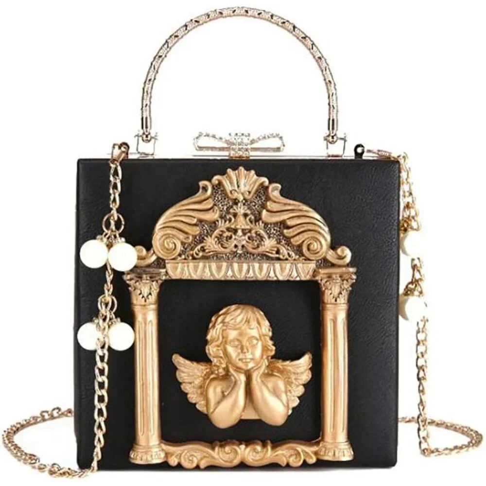 ⚡Women's Rose Embossed Love Angel Evening Formal Black Gold Crossbody Clutch Bag